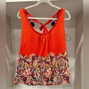 Anthropologie (Akemi + Kin) Orange and Paisley Tank w/ Scoop Neck, Size S